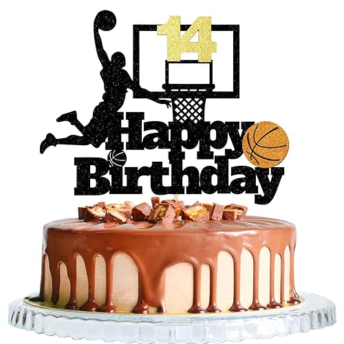 Basketball Happy 14th Birthday Cake Topper-Basketball Themed Birthday Party Cake Decoration-14 Years Birthday Party Supplies (14th)