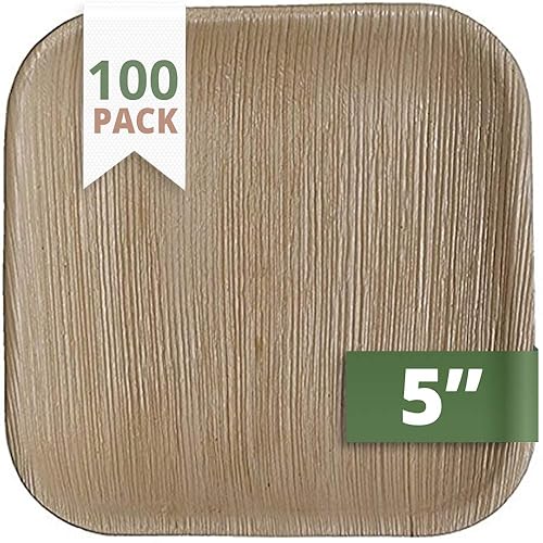 CaterEco Square Palm Leaf Plates Set (Pack of 100) | Appetizer Or Dessert Plates | Ecofriendly Disposable Dinnerware | Heavy Duty Biodegradable Party