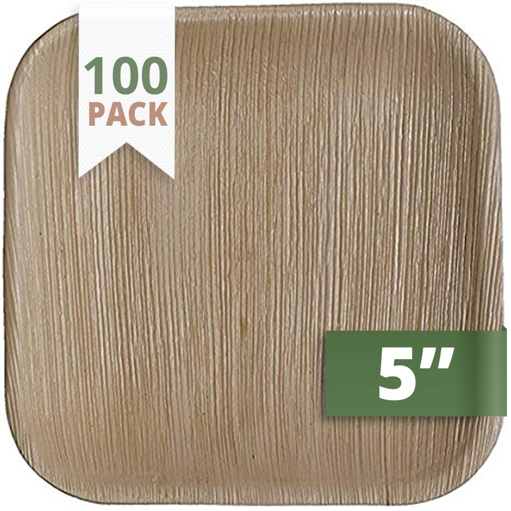CaterEco Square Palm Leaf Plates Set (Pack of 100) | Appetizer Or Dessert Plates | Ecofriendly Disposable Dinnerware | Heavy Duty Biodegradable Party