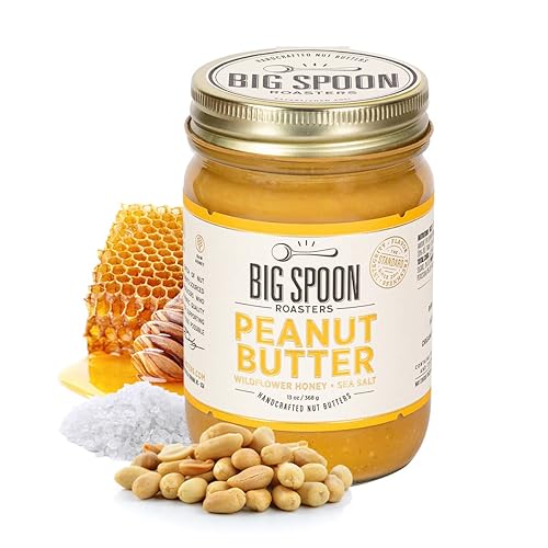 Big Spoon Roasters Peanut Butter with Wildflower Honey & Sea Salt - Low Sugar & Creamy Peanut Butter with Organic Raw Honey & Coconut Oil - Keto, Palm