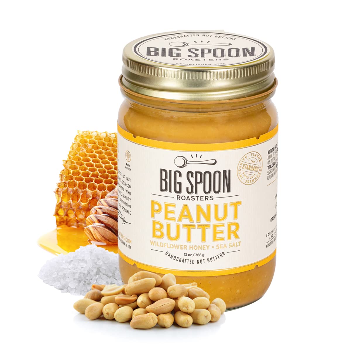 Big Spoon Roasters Peanut Butter with Wildflower Honey & Sea Salt - Low Sugar & Creamy Peanut Butter with Organic Raw Honey & Coconut Oil - Keto, Palm