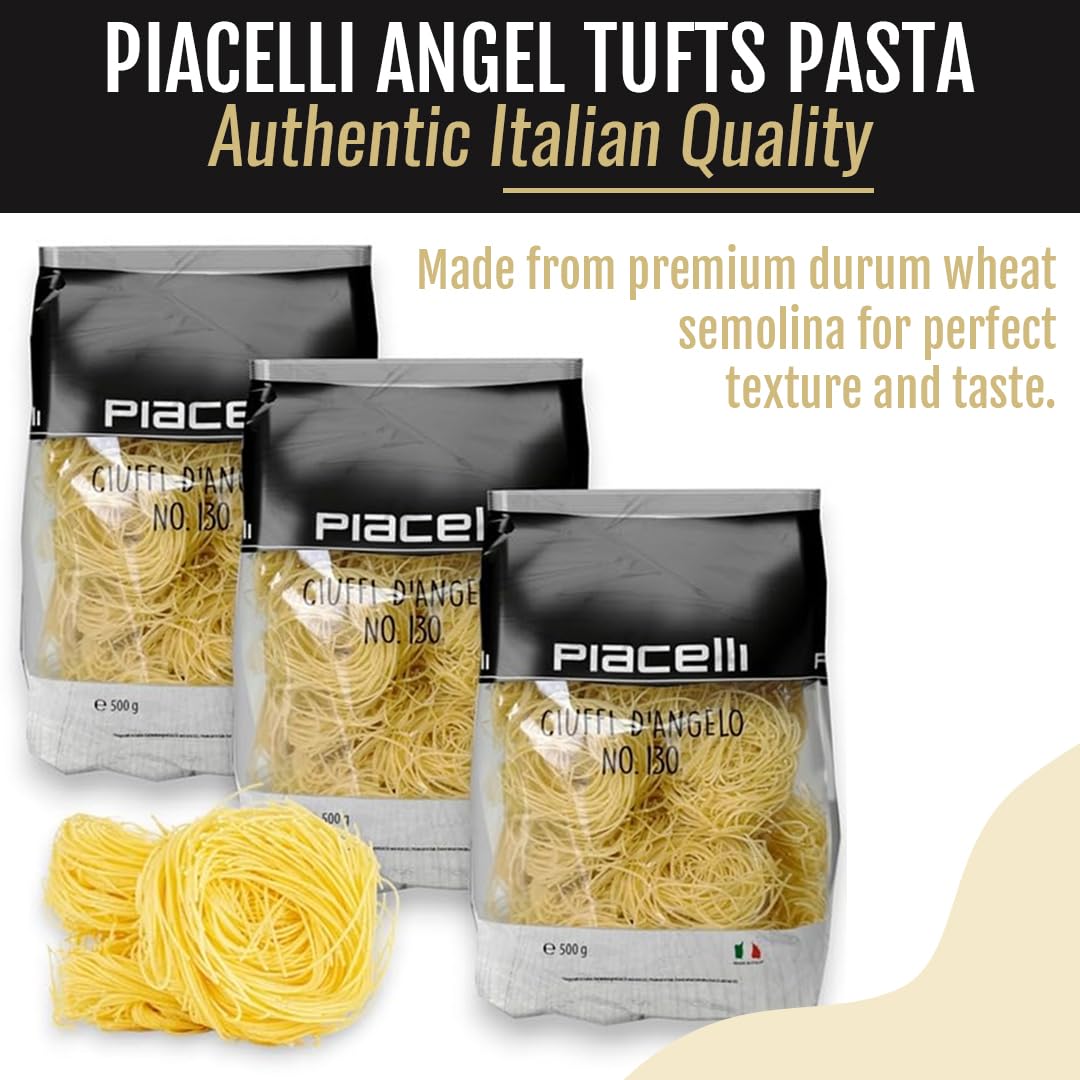 Piacelli Angel Tufts Pasta- Angel Pasta Made from Durum Wheat With Rich Taste & Silky Texture- Protein Noodles for Nutritious Italian Meals- Healthy
