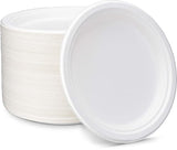 Enviroware 9 inch Round Disposable White Bagasse Dinner Plate, 100% Compostable Natural Sugarcane Fibers, Heavy Duty Leak-Proof Environmentaly