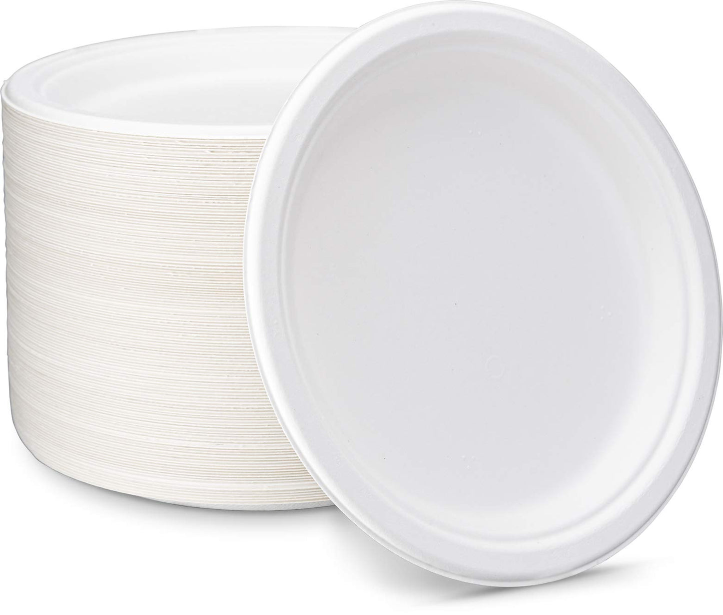 Enviroware 9 inch Round Disposable White Bagasse Dinner Plate, 100% Compostable Natural Sugarcane Fibers, Heavy Duty Leak-Proof Environmentaly