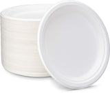 Enviroware 9 inch Round Disposable White Bagasse Dinner Plate, 100% Compostable Natural Sugarcane Fibers, Heavy Duty Leak-Proof Environmentaly