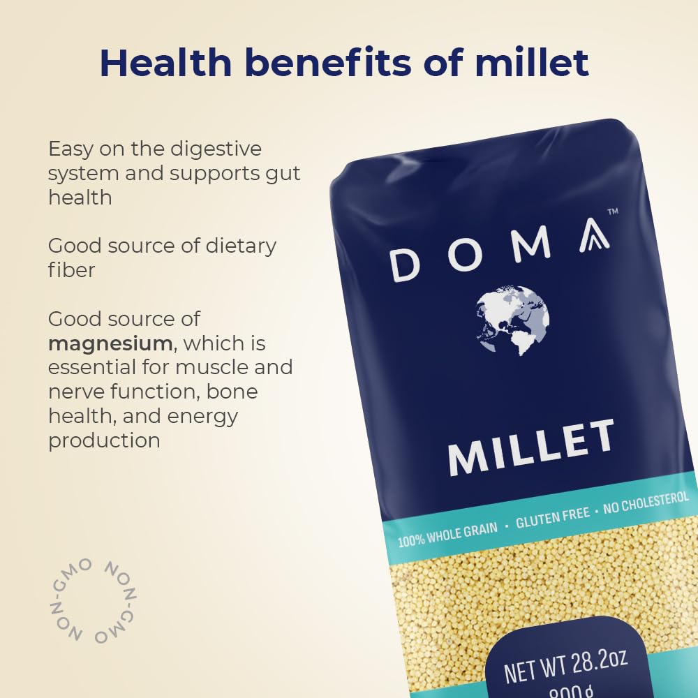 DOMA Millet 14.08lb (8x1.76lb) - Gluten-Free Whole Grain Superfood, Great for Grain Bowl, Hot Cereal, Porridge, Salads, Side Dishes, Puddings, Non-GMO