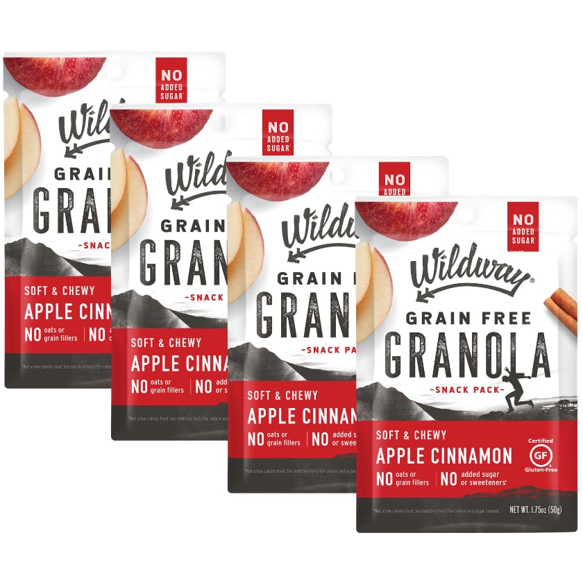 Wildway Keto Granola Snack Packs| Apple Cinnamon | Grain-Free Certified Gluten-Free Cereal | Vegan, Low Carb & No Sugar Added | Paleo-Friendly