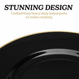Blue Sky Organic Black/Gold Rim Plates (10 Pack) - 9" Elegant Plastic Disposable Dishware for Parties & Events