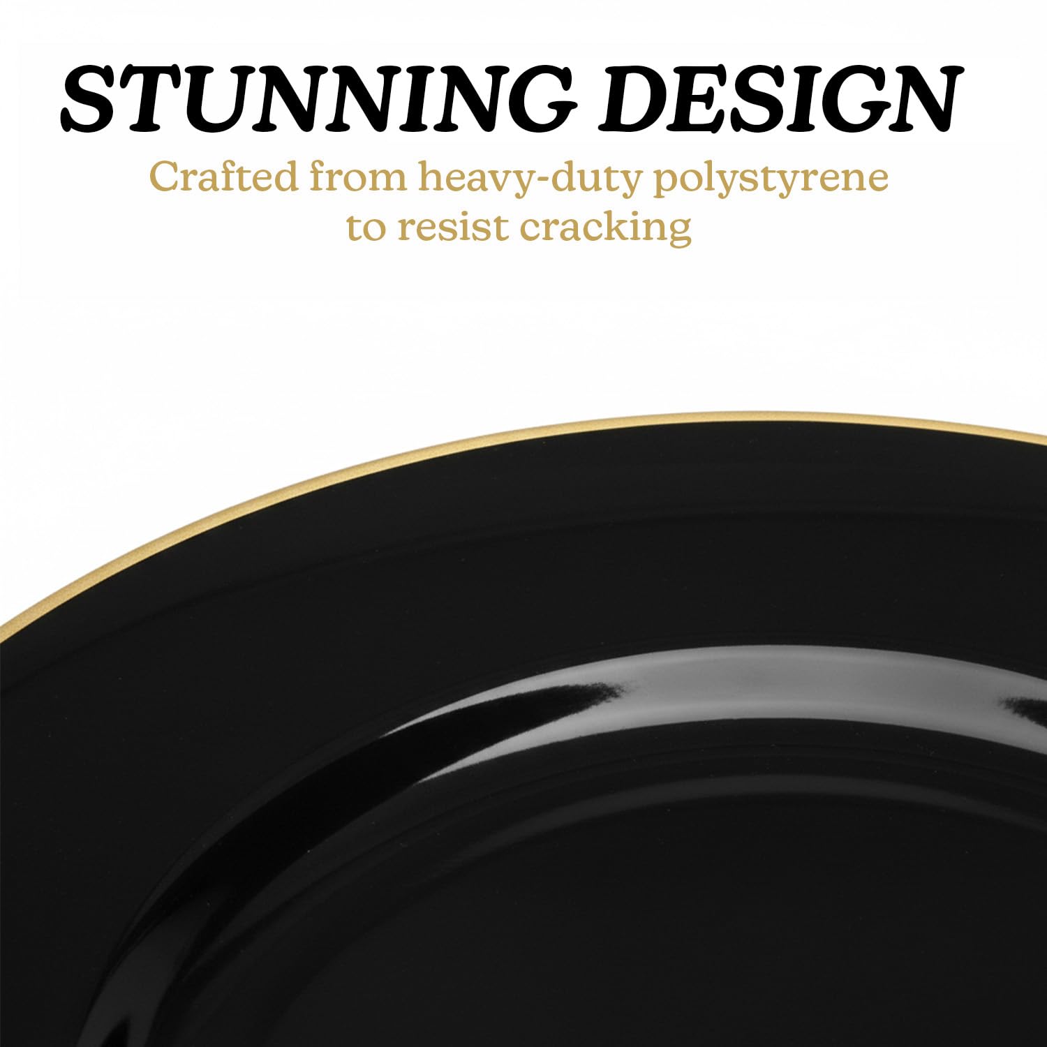 Blue Sky Organic Black/Gold Rim Plates (10 Pack) - 9" Elegant Plastic Disposable Dishware for Parties & Events
