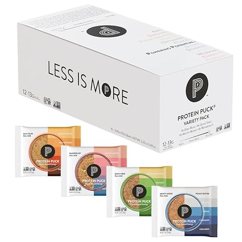 Protein Puck Plant Based Bars | Snacks with Vegan Protein | 16 Count | 3.25 oz Full Size | Gluten Free, Non Dairy, Kosher Certified Non GMO Premium