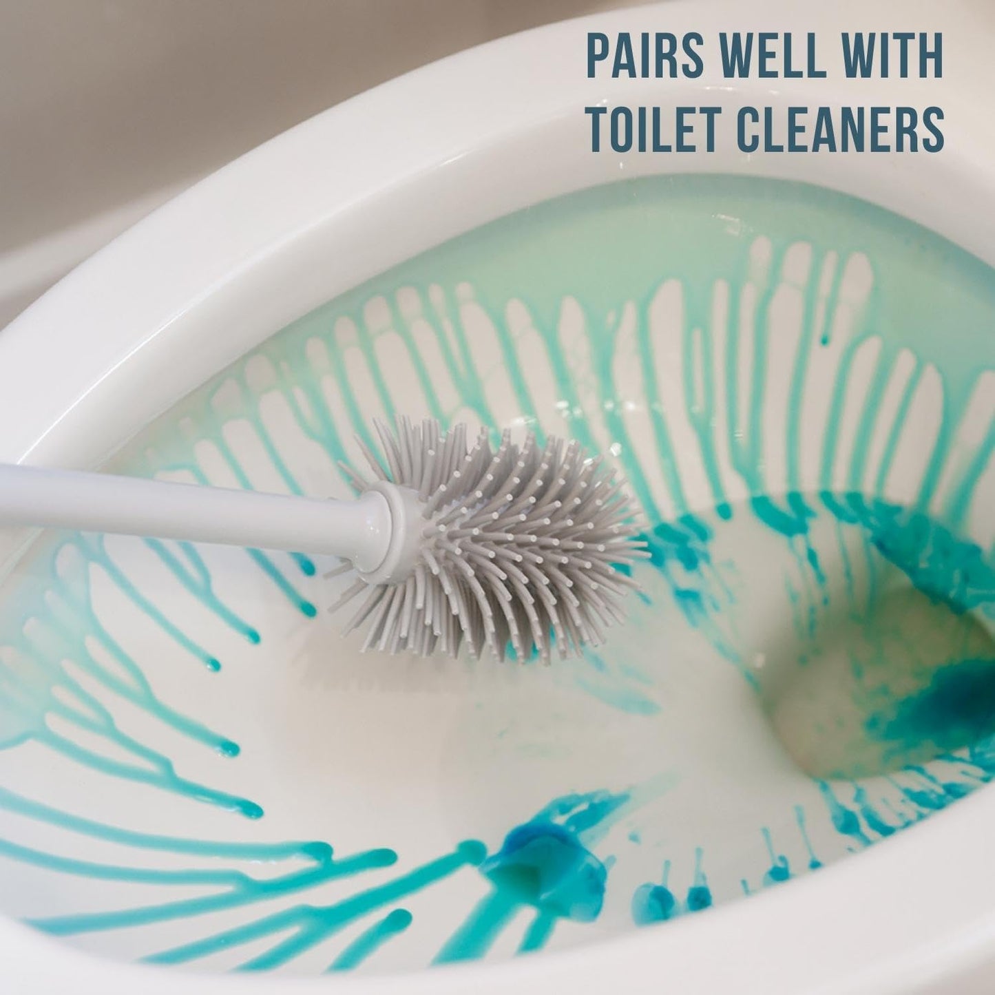 Don Aslett Silicone Toilet Bowl Brush Set (Gray) Includes Slim Brush Holder, Sturdy Handle, & 2 Replacement Heads with Durable Silicone Bristles |