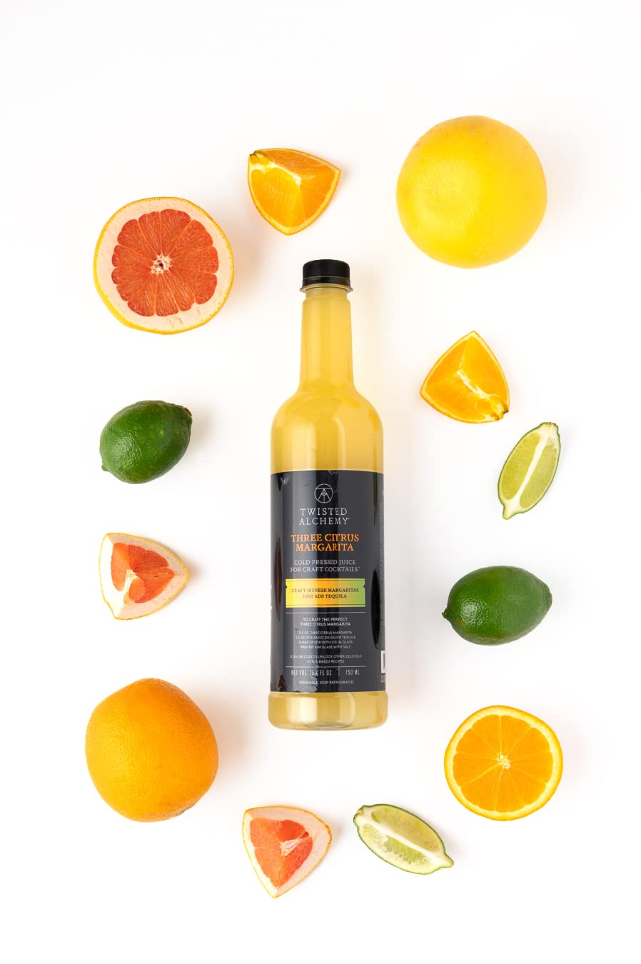 Twisted Alchemy Three Citrus Margarita Mix - Premium Margarita Mixer With Cold Pressed Juice For Craft Cocktails, 50% Juice - (25 Oz Bottle, Pack
