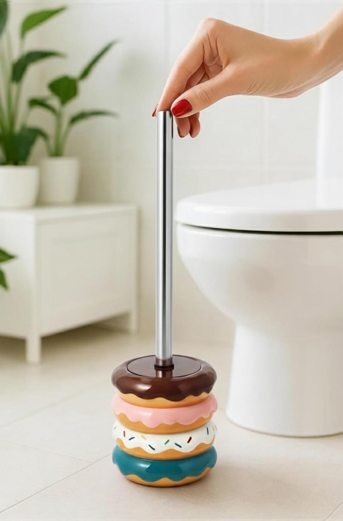 Deep & Sturdy Toilet Bowl Brush with Holder - Doughnut Bowl Brush - Durable Scrubbing - Toilet Cleaners - Household Essentials - Bathroom Cleaner