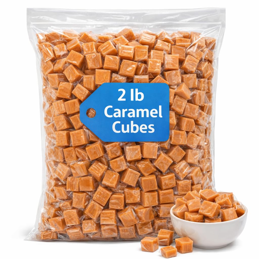 Caramel Cubes Candy - 2 lb Bulk Bag - Individually Wrapped Classic Caramel Candy - Soft Chewy Caramels for Baking, Candy Bowls, Parties, and Snacking