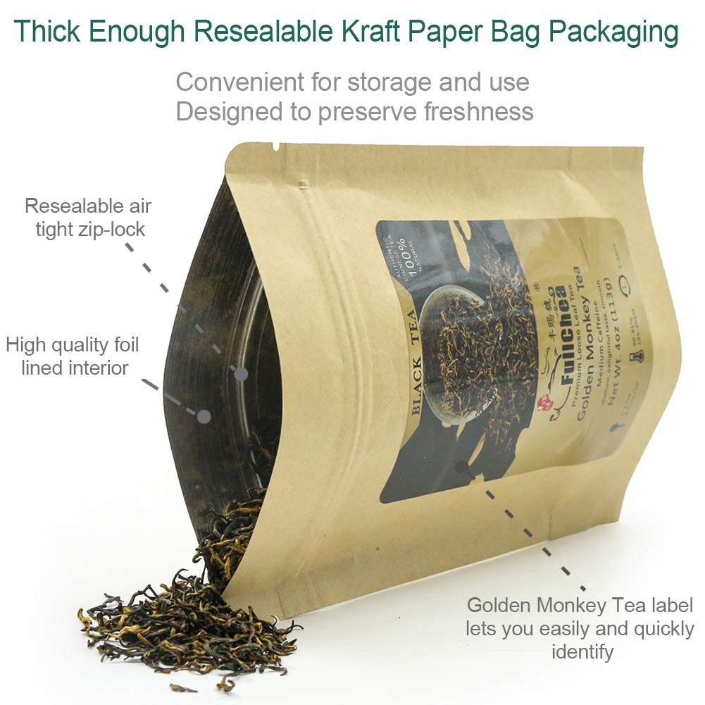 FullChea - Chinese Tea Golden Monkey - Fujian Black Tea Loose Leaf - Golden Tea Chinese - Pleasant Taste with Malt and Chocolate - 4oz / 113g