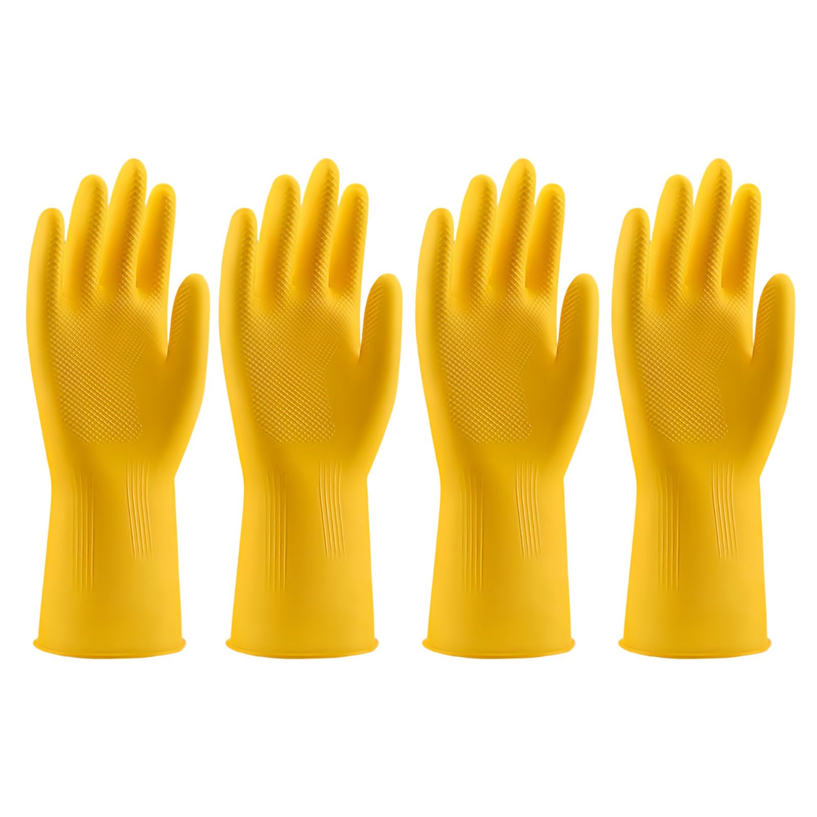 PAYWROK Rubber Kitchen Dishwashing Gloves - 4 Pairs Yellow Reusable Household Cleaning Gloves for Washing Dishes and Cleaning Tasks, Flexible