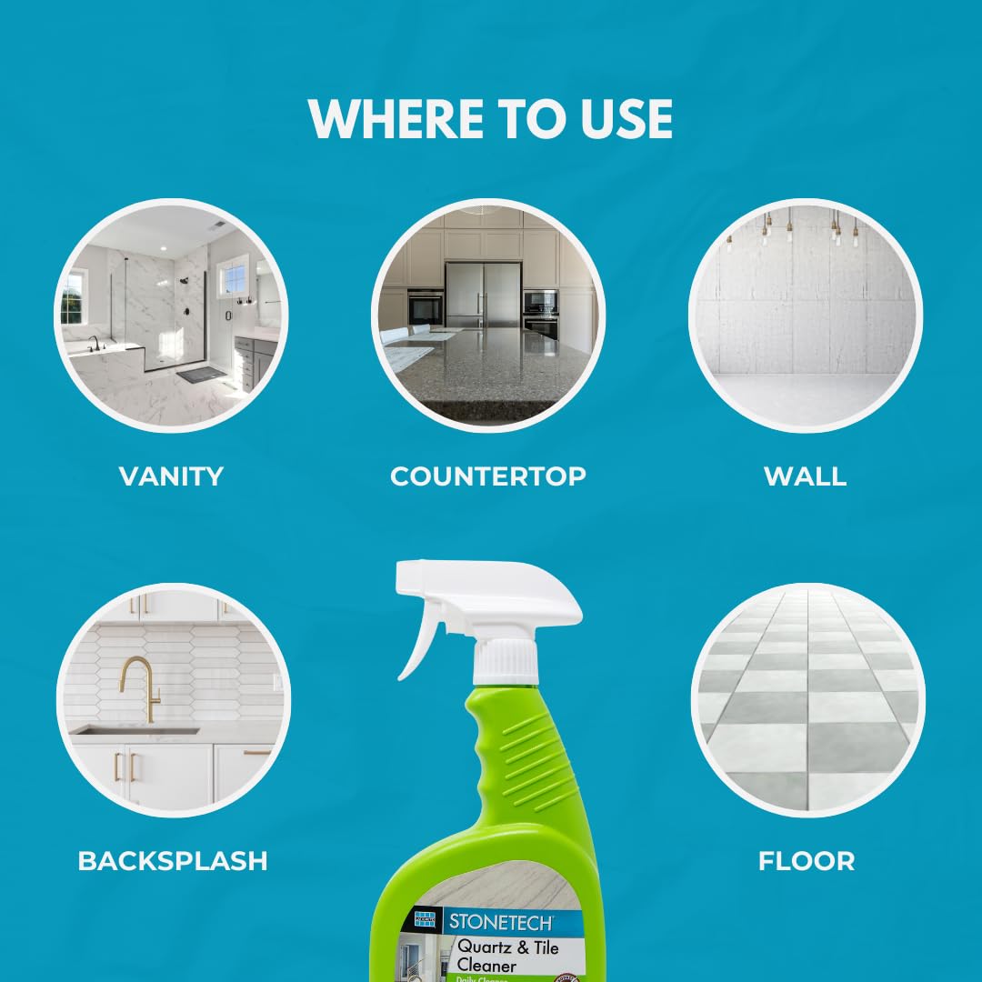 StoneTech Quartz & Tile Cleaner Spray - Quartz Countertop Cleaner for Engineered Stone, Ceramic & Porcelain - Removes Dirt & Spills - 2-Pack, 24oz