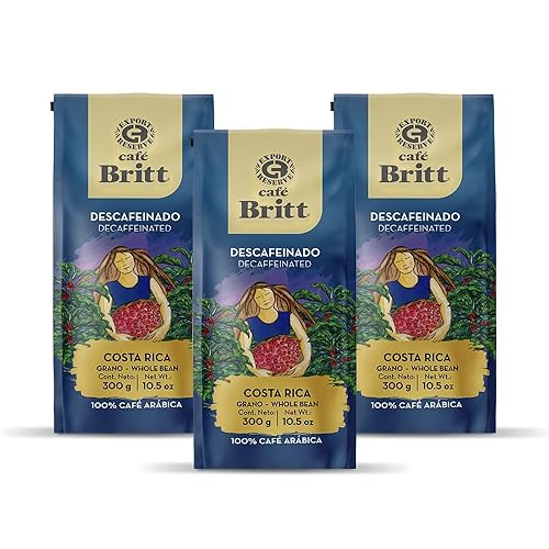 Café Britt® - Costa Rican Decaffeinated Coffee (10.5 oz.) (3-Pack) - Whole Bean, Arabica Coffee, Kosher, Gluten Free, 100% Gourmet & Dark Roast