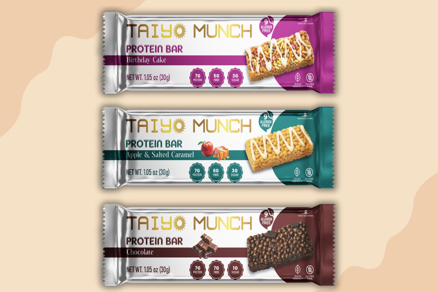 Taiyo Munch - Allergen-Free Protein Bar - Vegan, Gluten Free, High Protein, High Fiber, Low Sugar, Nut/Wheat/Soy/Dairy Free, Healthy Snacks for Kids