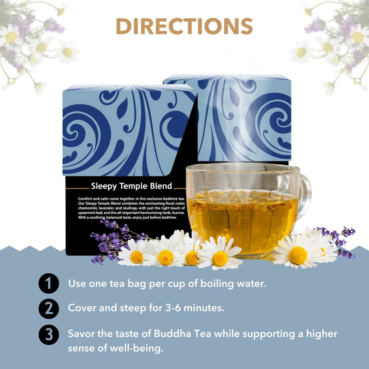 Buddha Teas - Sleepy Temple Blend - Organic Herbal Tea - For Health & Wellbeing - Blend of Herbs & Flowers - Clean Ingredients - Caffeine Free - OU