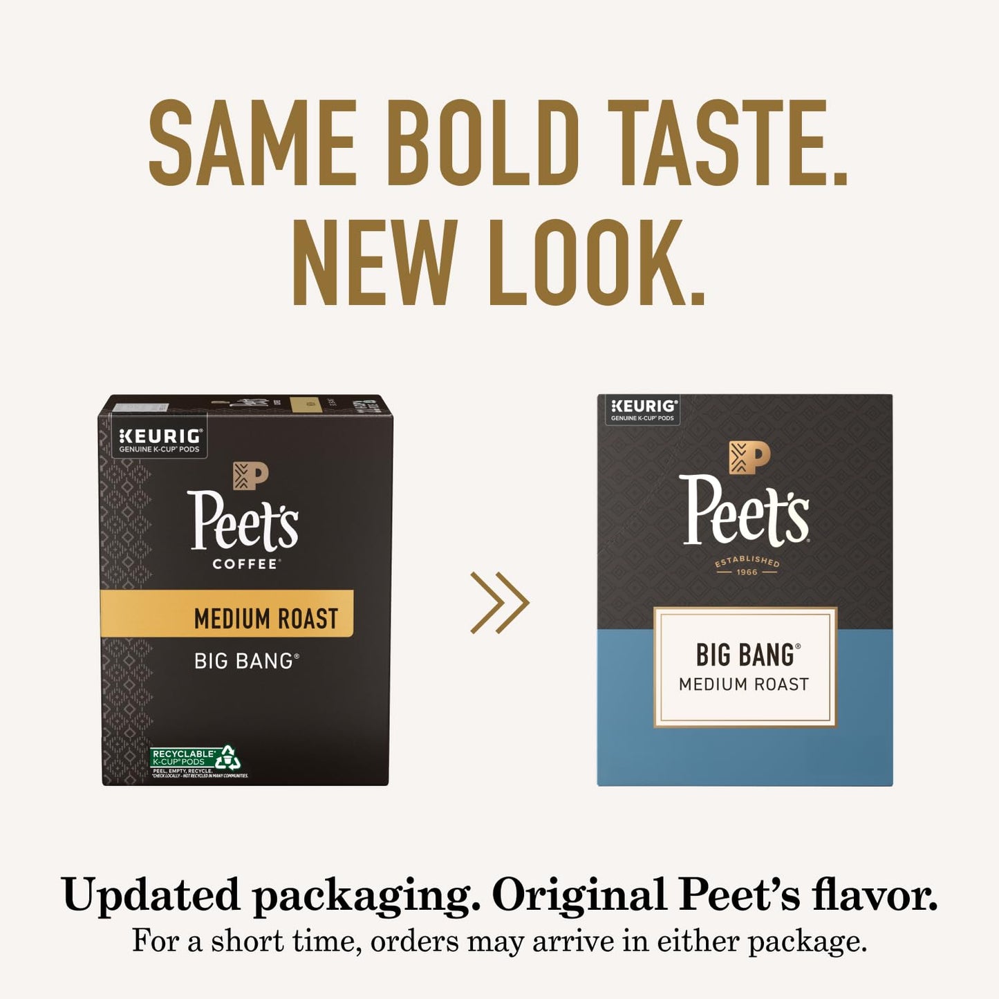 Peet's Coffee, Medium Roast Single Serve Coffee Pods, 100% Arabica Coffee - Big Bang, 32 Count (1 Box of 32 Pods)