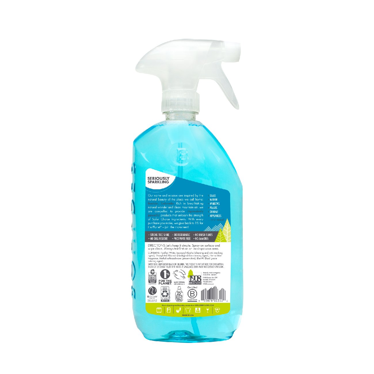 Boulder Clean Glass + Surface Cleaner, Herbal Peppermint, 28 oz Bottle