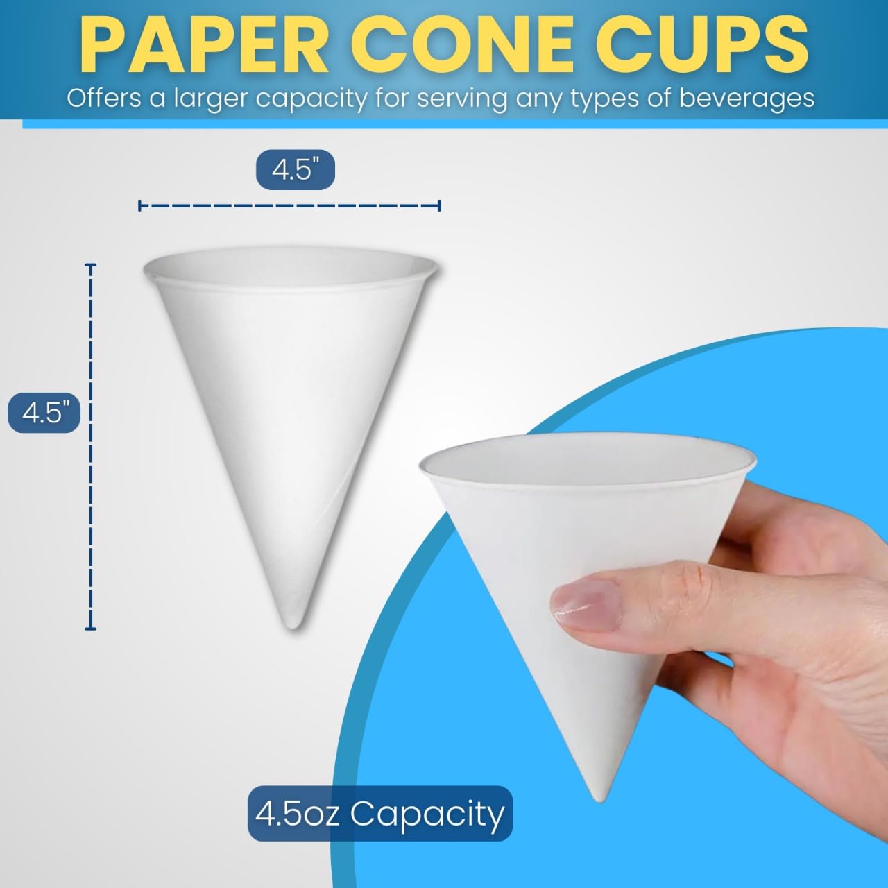 Smygoods Disposable White Paper Cone Cups (Pack of 200-4.5 oz) Eco-Friendly, Leak-Proof, Ideal for Events, Water Coolers, Quick Hydration & Efficient