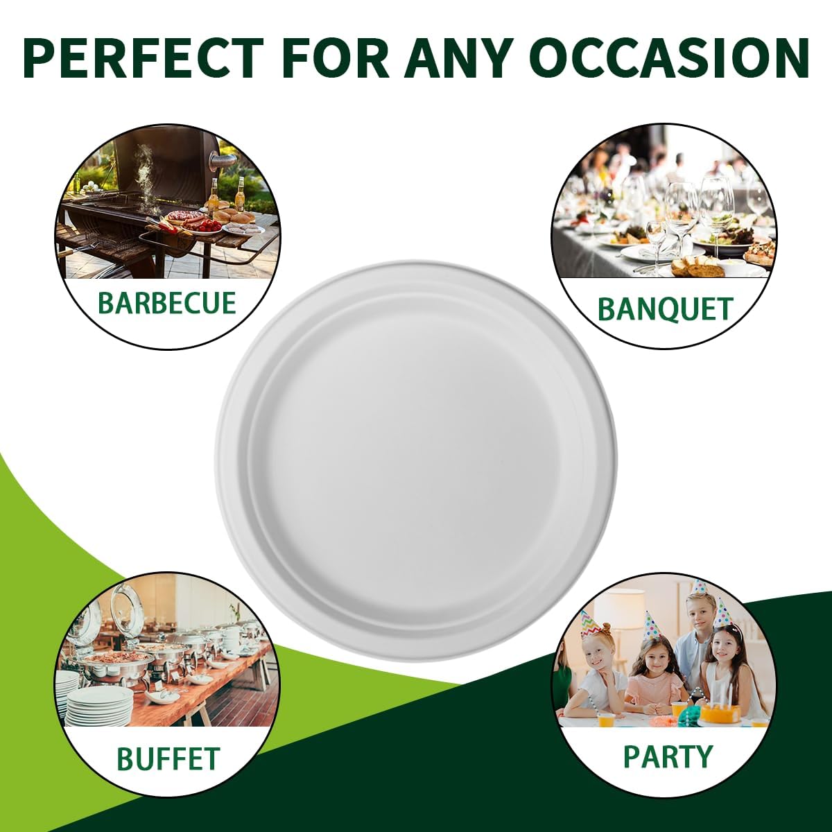 10 Inch Compostable Paper Plates?White 150 Pack?, 100% Sugarcane Bagasse Large Disposable Plates, Sturdy Heavy Duty, Biodegradable Dinnerware
