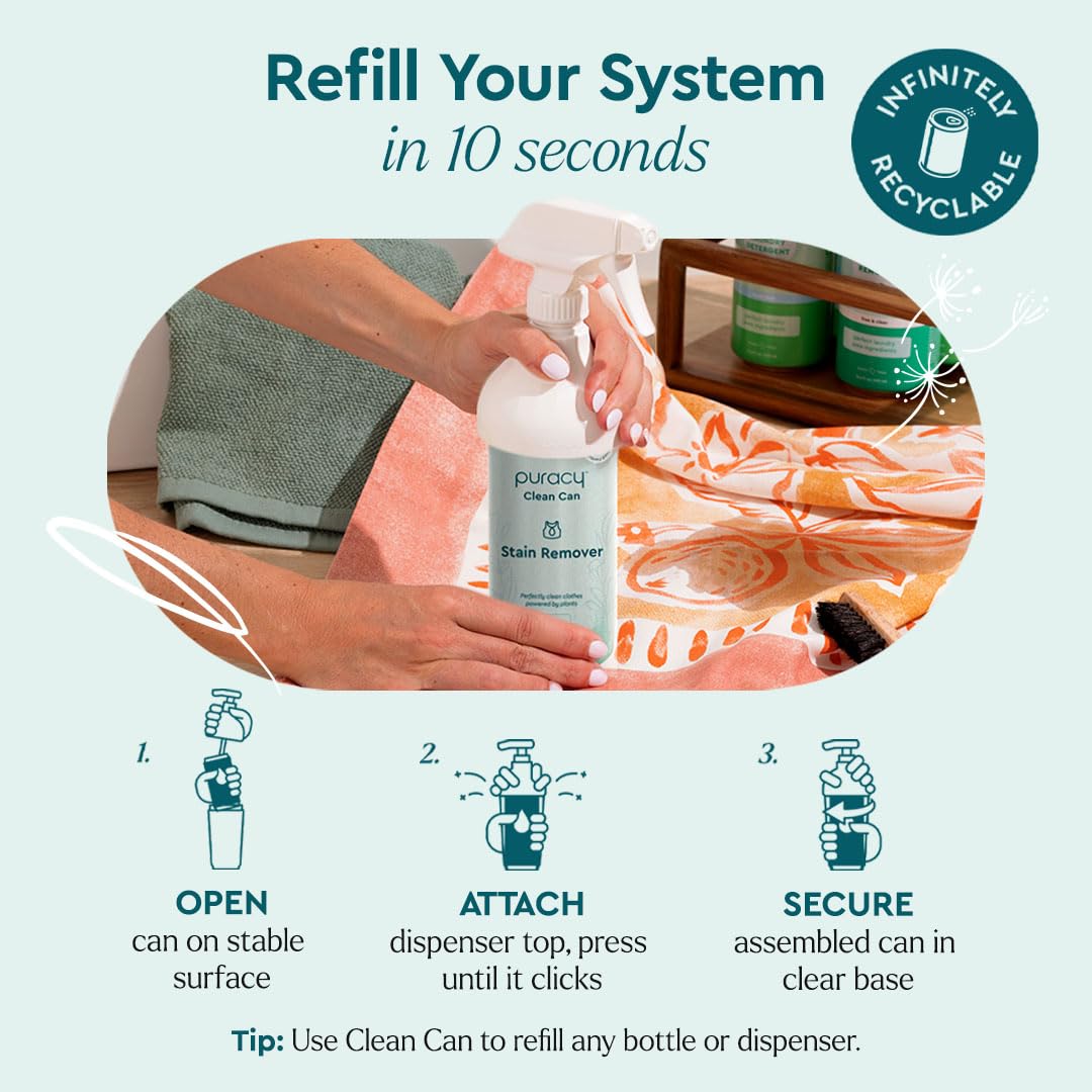 Puracy Natural Stain Remover - Clean Can - Fabric Stain Remover for Clothes Laundry - Stain Treater - Active Enzyme Laundry Stain Remover Spray - Spot