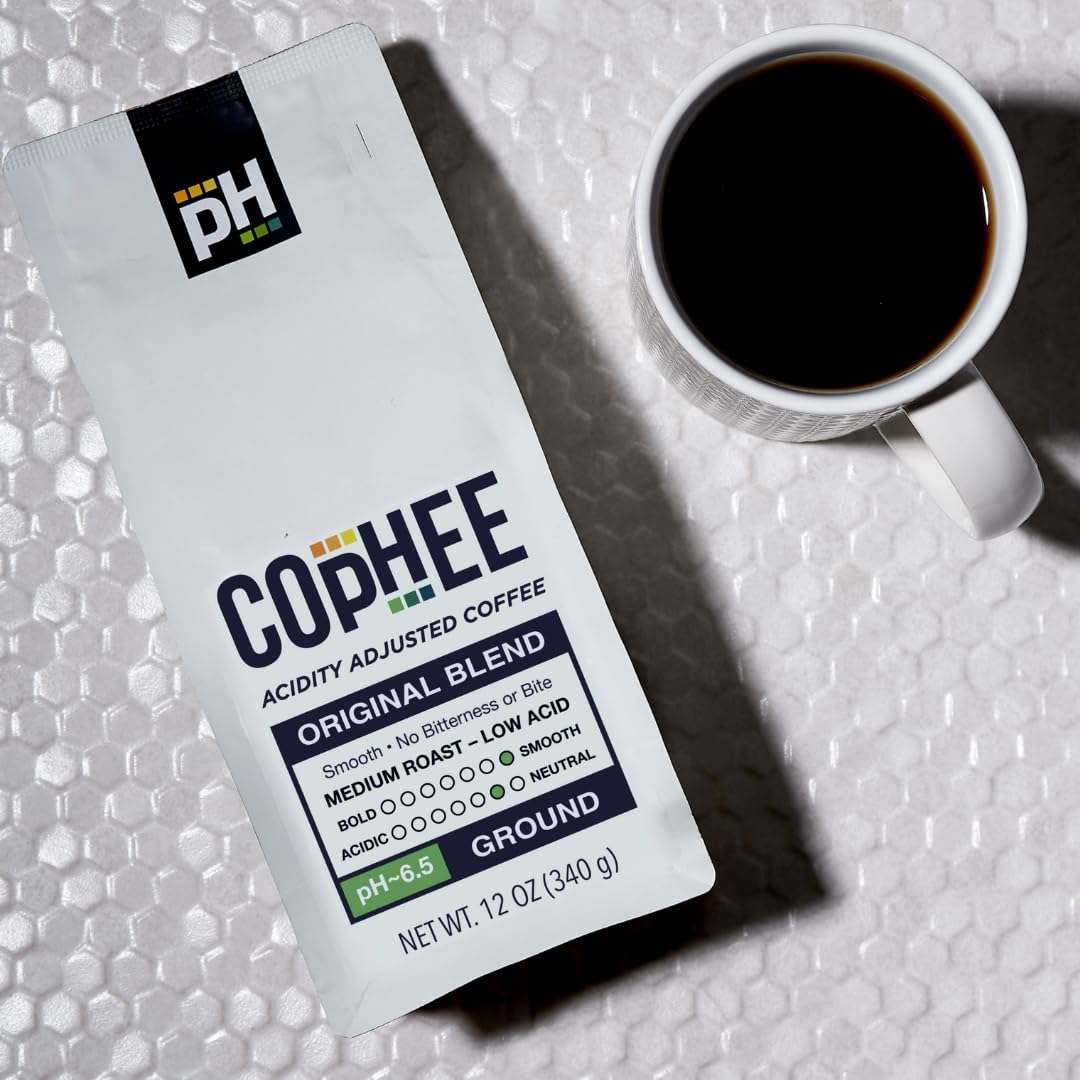Low Acid Coffee - Medium Roast Ground - Smooth 100% Arabica, Non-GMO - pH Balanced Coffee for Sensitive Stomachs, Acid Reflux, GERD & Heartburn Relief