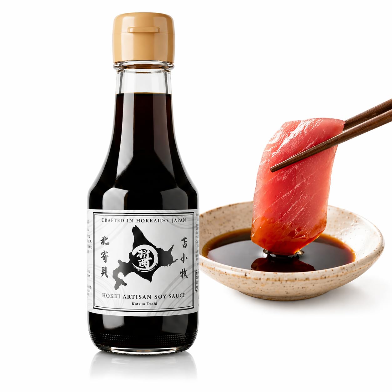 HOKKI ARTISAN SOY SAUCE - Hokkaido Tomakomai Crafted Katsuo-Flavored Japanese Shoyu, Deep Umami Seasoning for Sushi, Sashimi & Cooking, 150 ml (5 fl