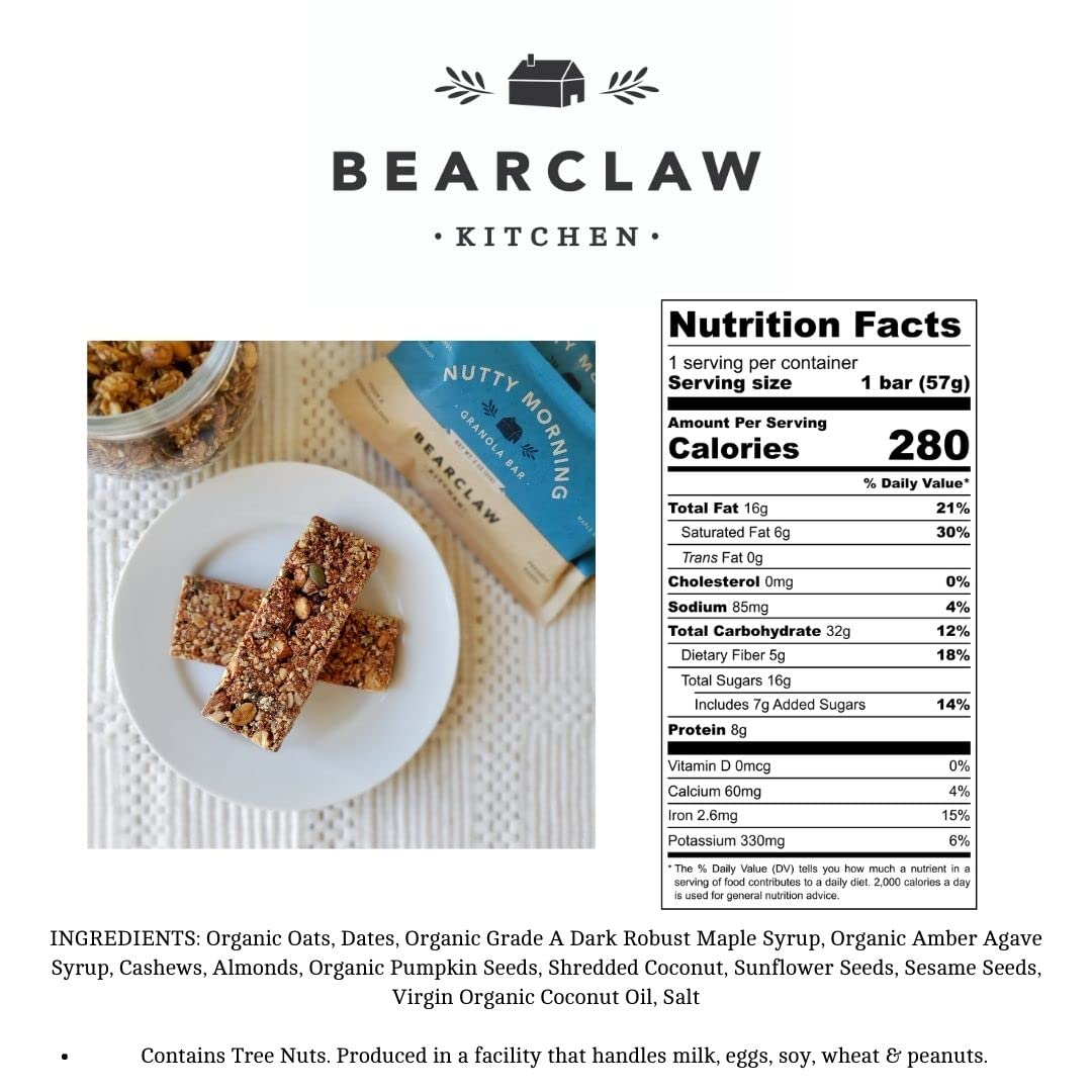 Bearclaw Kitchen Nutty Morning Granola Breakfast Bar | Roasted Almonds, Coconut, Dates, Organic Maple Syrup | Simple Ingredients, Freshly Baked (2