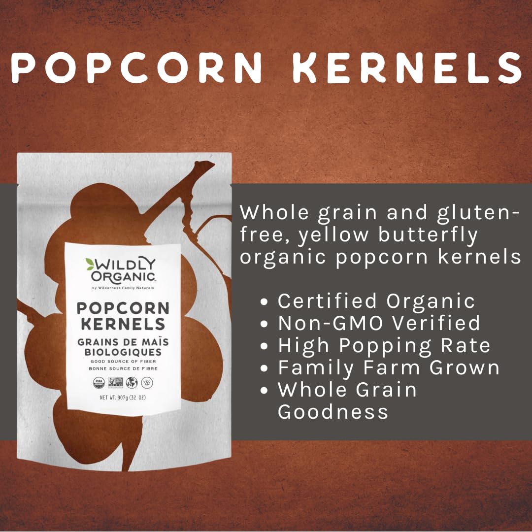 Wildly Organic Gourmet Popcorn Kernels Yellow 2 lb Bag - Organic, Non-GMO, Kosher, Vegan, Premium Homemade