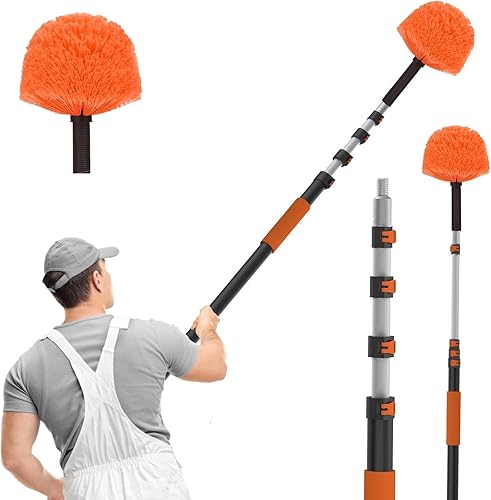 SISUPASSIE 20FT Reach Cobweb Duster with Extension Pole, High Ceiling Long Duster with 3-12FT Telescoping Pole, Spider Web Brush for Indoor Outdoor