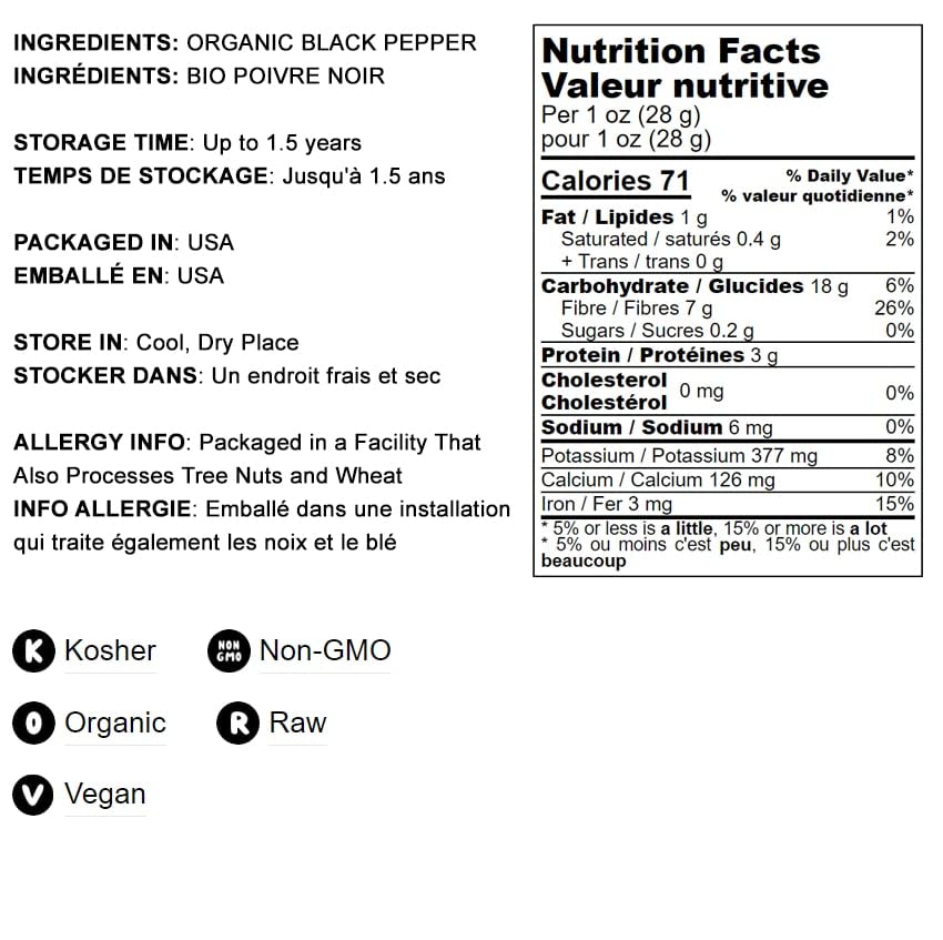 Food to Live Organic Black Pepper, 14 Pounds - Whole Dried Peppercorns, Non-GMO, Kosher, Vegan, Bulk, Great for Spicing and Seasoning, Perfect