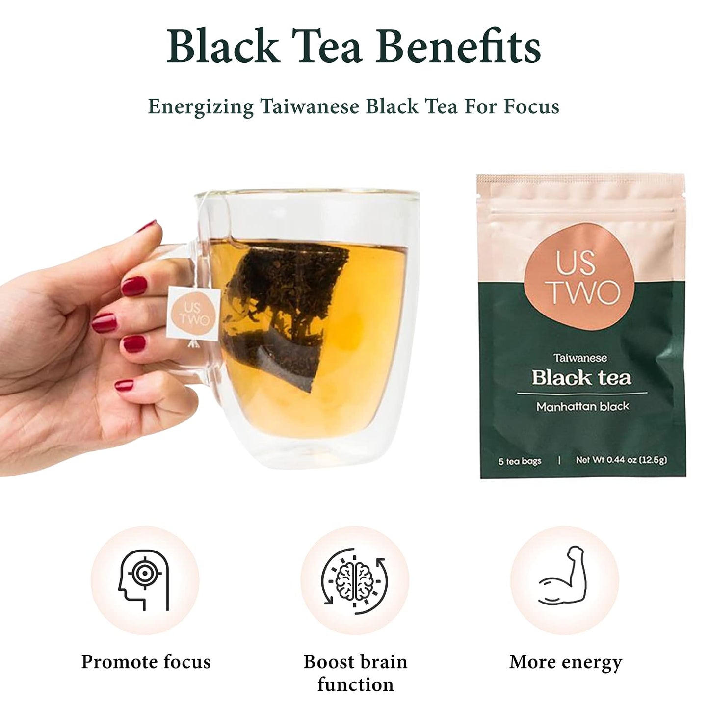 Taiwanese Black Tea (Manhattan Black) 12 Tea Sachets (1 tea sachet = 3 servings) High in Caffeine with a Seductive Honey Taste - Us Two Tea