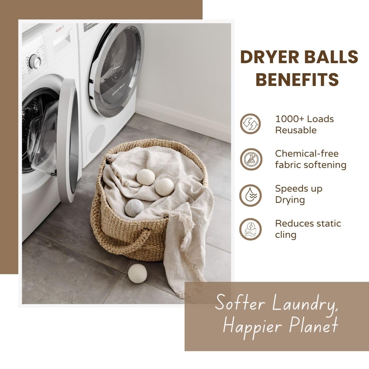 Tipitaka Laundry Wool Dryer Balls | Natural Fabric Softener - Reusable, Eco-Friendly, Reduces Drying Time - Wool Balls Replaces Dryer Sheets - 3 XL
