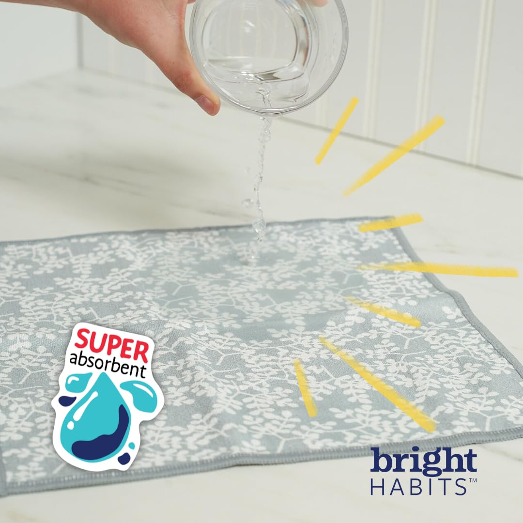 Bright Habits Scrubby Machine Washable Dishcloth Set in Dots Blue, 4 Pack 2 in 1 Non Scratch Reusable Quick Dry Cleaning Cloths Made from Recycled