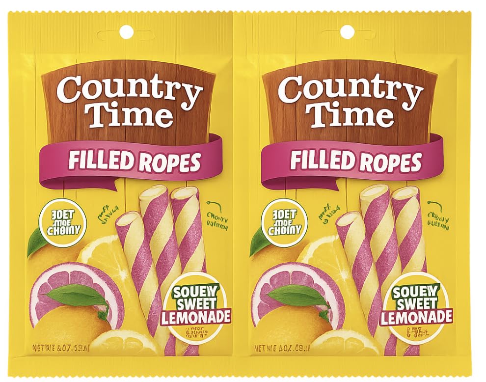 Country Time Sour N' Sweet Lemonade Gummy Candy Filled Ropes, Soft & Chewy, 3 oz, 2 Pack