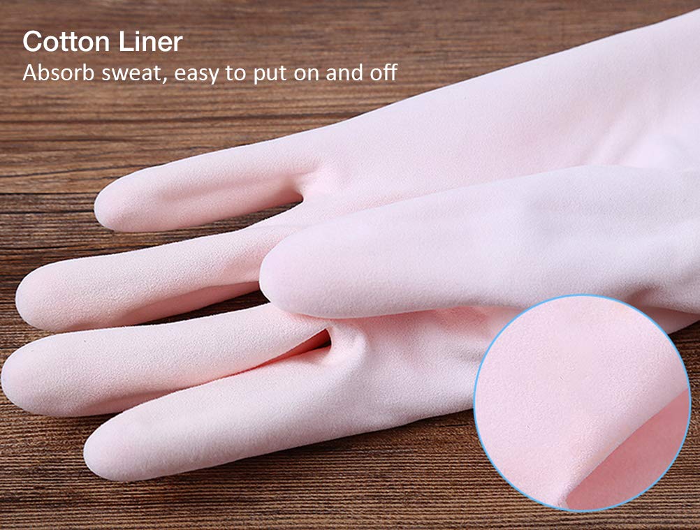 Alimat PluS 3 Pack Reusable Cleaning Gloves Latex Free, Dishwashing Gloves with Cotton Flock Liner and Embossed Palm, Waterproof Household Gloves