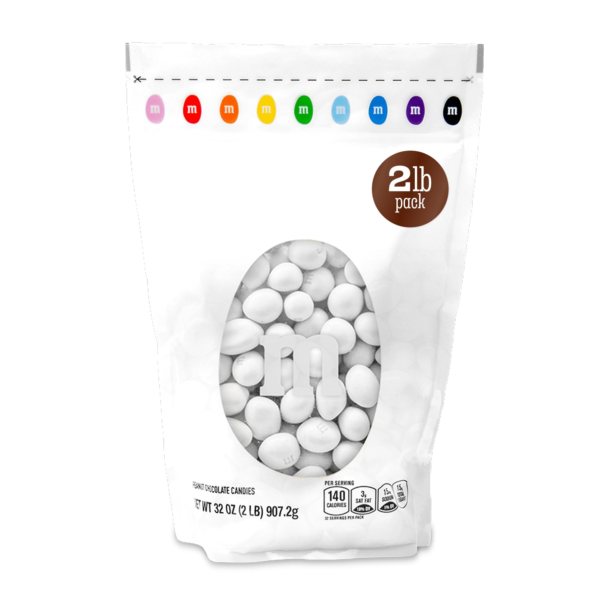 M&M’S WORLD White Peanut Chocolate Candy, 2lbs of Bulk Candy in Resealable Pack for Weddings, Graduations, Dessert Tables, Birthday Parties, Candy