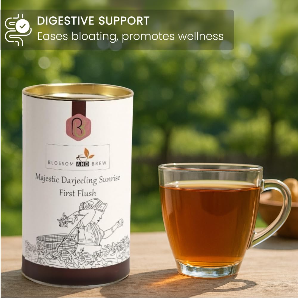 Blossom & Brew Majestic Darjeeling Sunrise First Flush Black Tea (1.76oz) - Whole Leaf from Teesta Valley - Rich Flavored & Aromatic Breakfast Brew