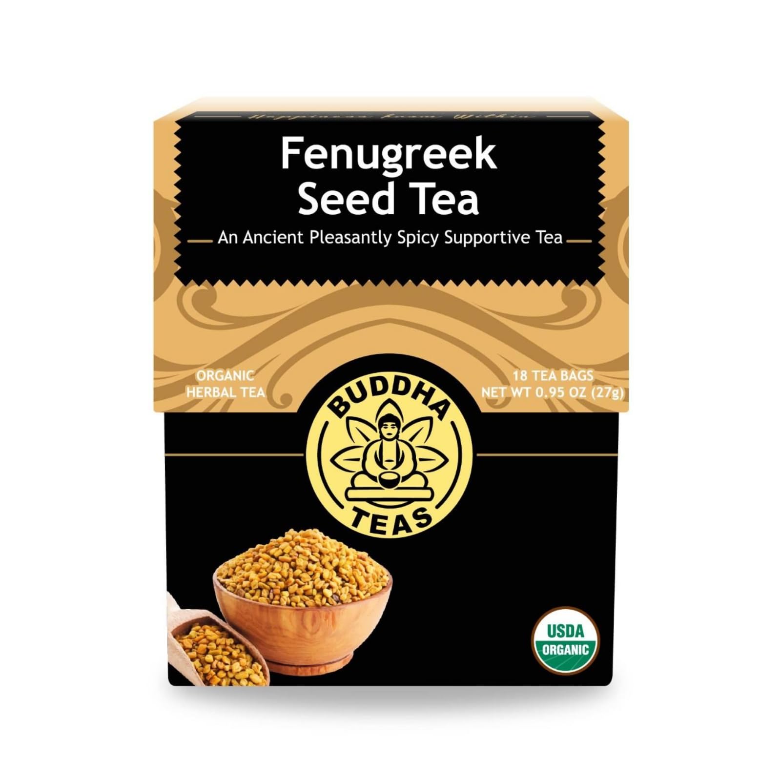 Buddha Teas - Fenugreek Seed Tea - Herbal Tea - Supports Digestion & Overall Wellness - Natural Ingredients - Caffeine Free - OU Kosher - 18 Tea Bags