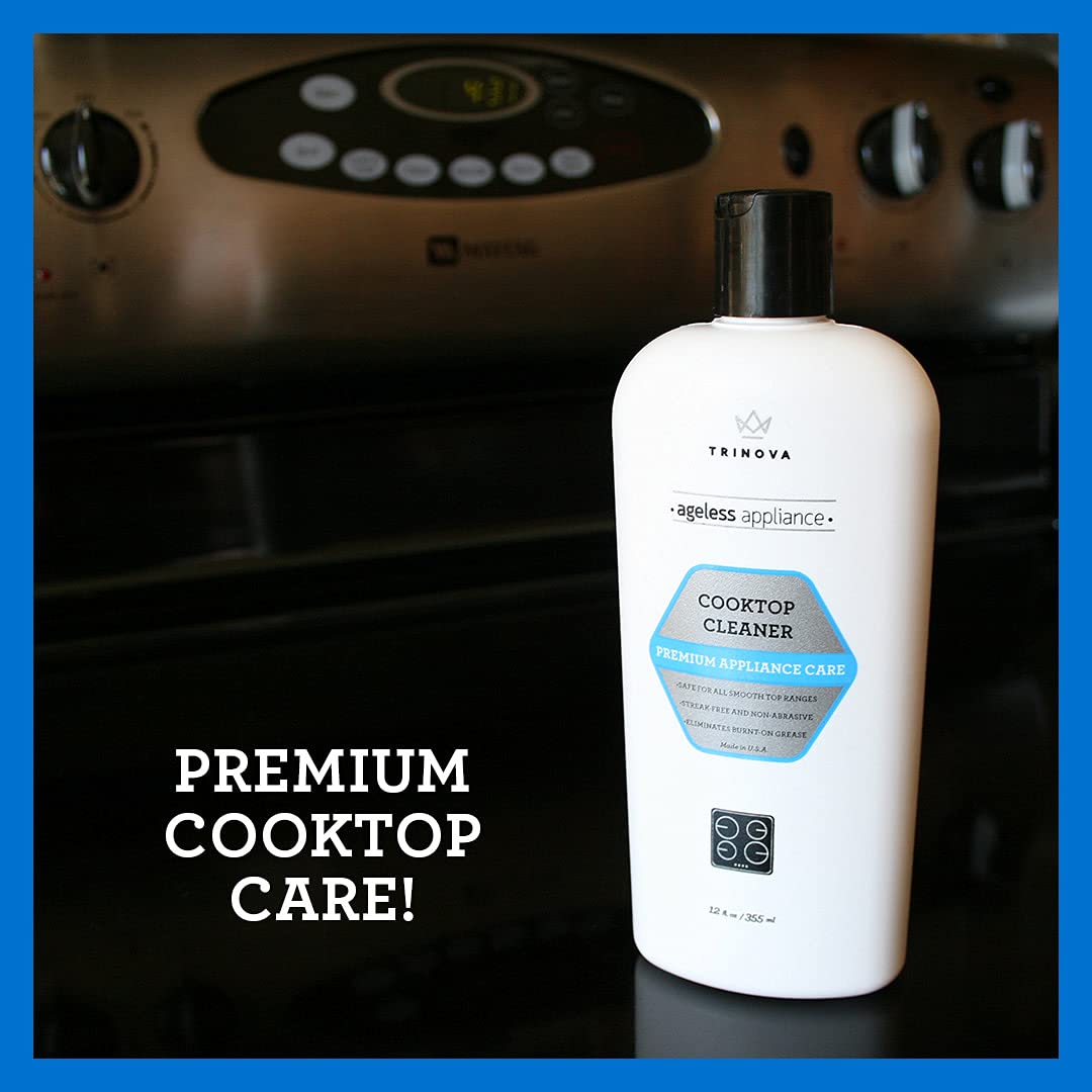 TriNova Premium Cooktop Cleaner and Scrubbing Pads. Best Cleaning Kit for Smooth Top Ranges & Stoves of Glass, Ceramic. Non-Abrasive and Scratch Free