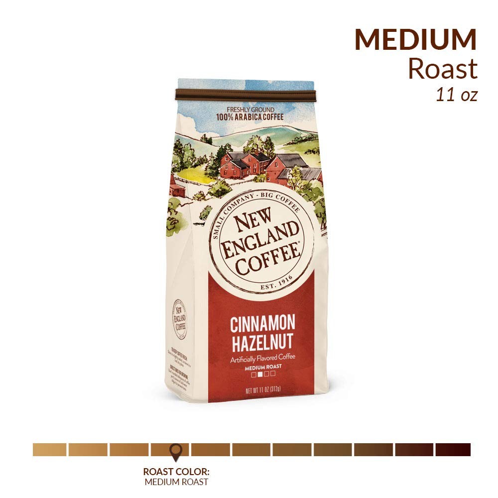 New England Coffee Cinnamon Hazelnut Medium Roast Ground Coffee, 11oz Bag (Pack of 1)