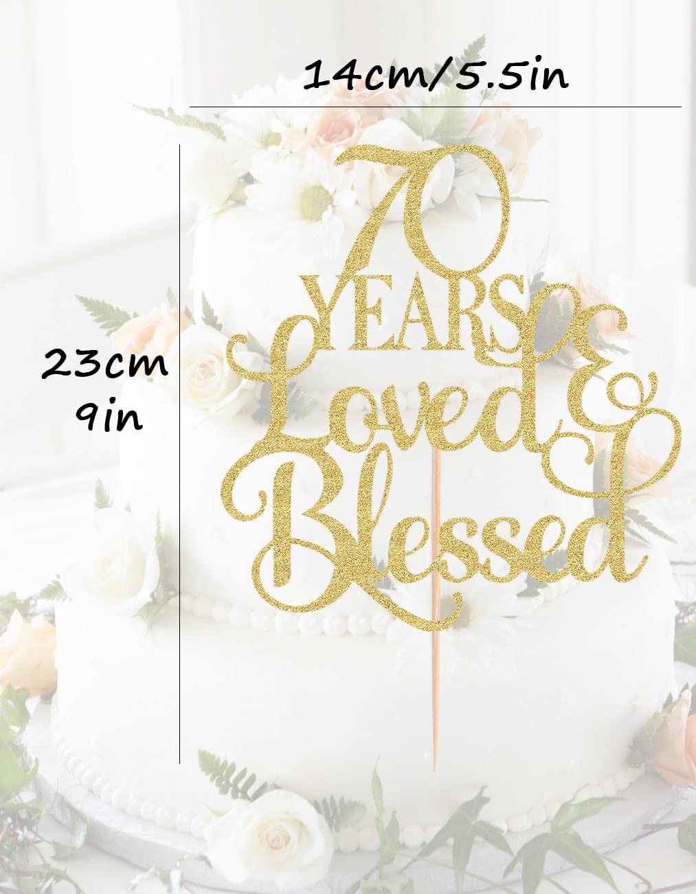 AHAORAY 70 Years Loved Cake Topper - Gold Glitter 70th Birthday Cake Decorating Supplies, Perfect for Wedding, Anniversary or Birthday Party