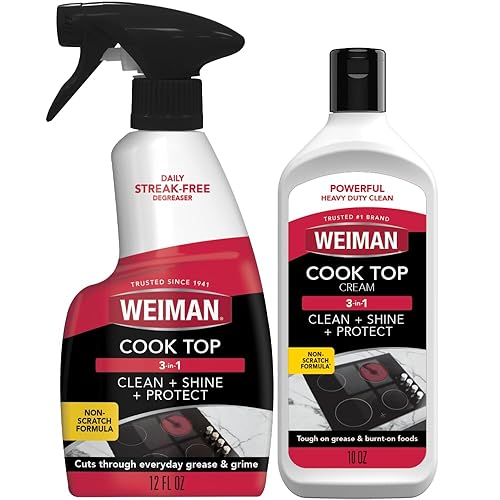 Weiman Ceramic and Glass Cooktop - 10 Ounce - Stove Top Daily Cleaner Kit - 12 Ounce - Glass Induction Cooktop Cleaning Bundle for Heavy Duty Mess