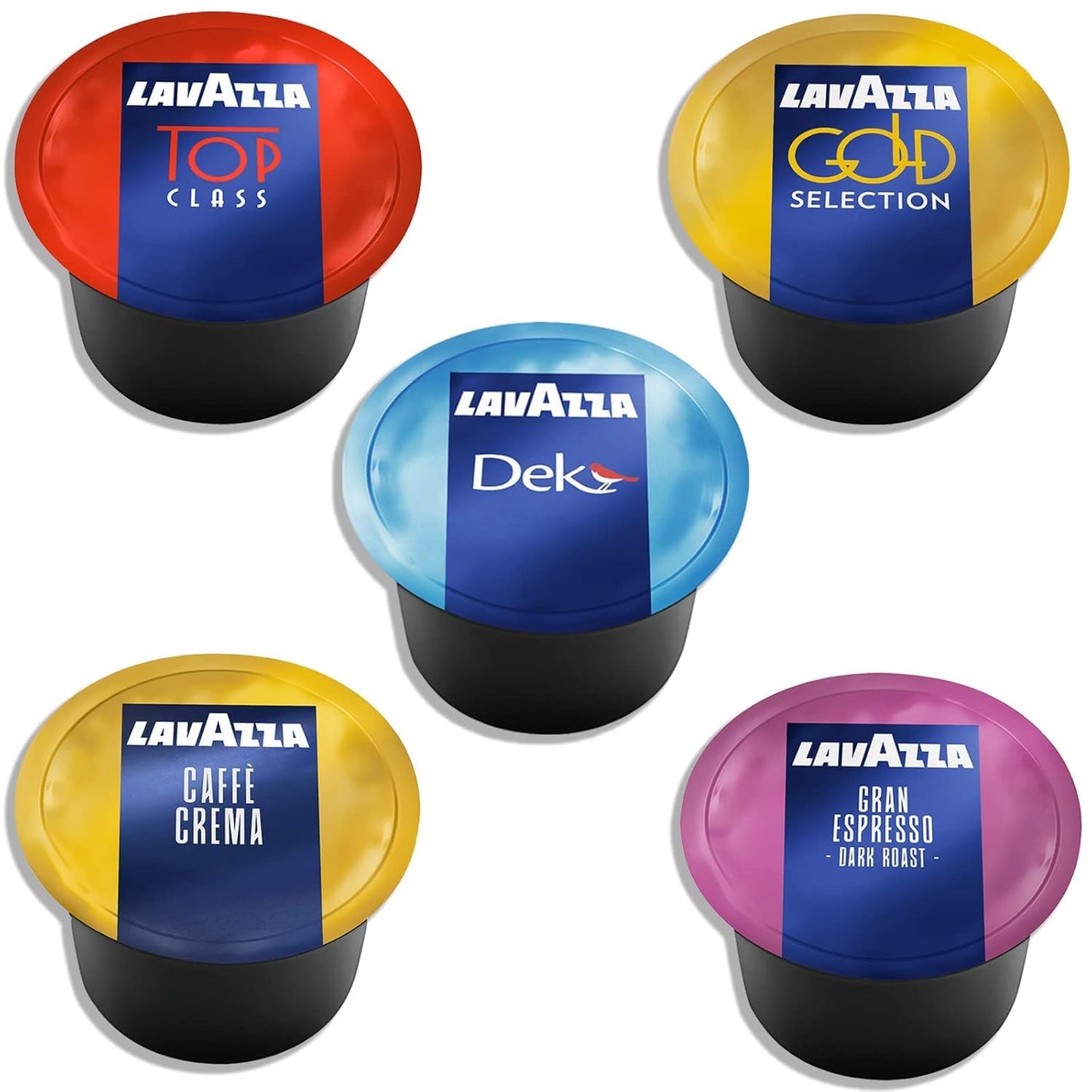 Lavazza Blue Coffee Capsules Variety Pack - 100 Count (20 Pods Each) - Includes Top Class, Caffè Crema, Decaf Dek, Gran Espresso & Gold Selection