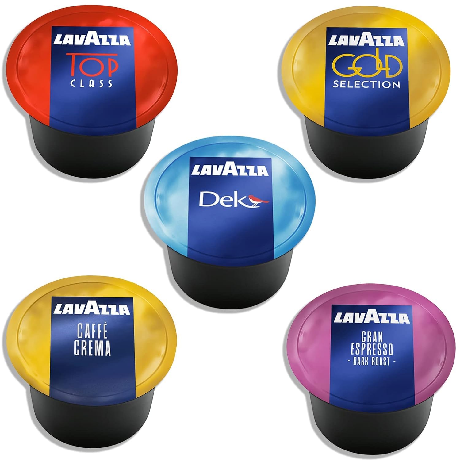 Lavazza Blue Coffee Capsules Variety Pack - 100 Count (20 Pods Each) - Includes Top Class, Caffè Crema, Decaf Dek, Gran Espresso & Gold Selection