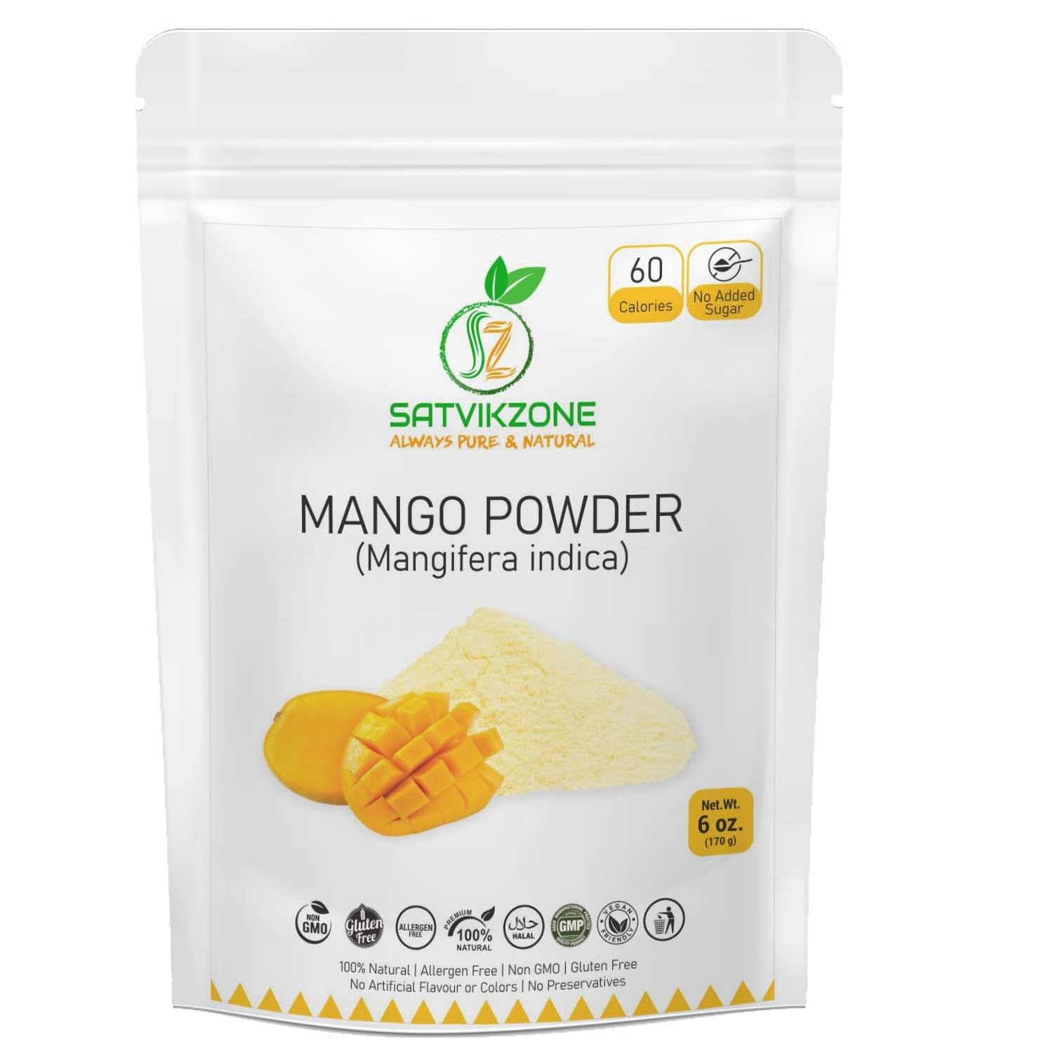 SATVIKZONE Mango Fruit Powder,100% Natural,Vegan Friendly,No Added Sugar,No Artificial Flavors/Colors/Preservatives,NON-GMO,Eco-friendly Standup